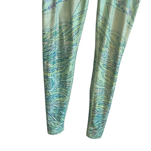 Teeki Blue Green Mid Rise Envision Angel Eyes Feather Yoga Leggings Size Medium - Picture 4 of 7